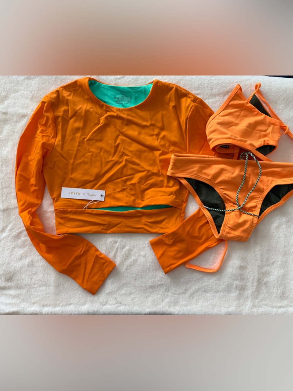 Jolyn Clothing Orange Kids Rash Guard Set with Bikini Bottoms